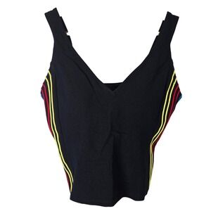 Gabar Black Swim Top V Neck Sleeveless Multicolor Stripe‎ Size 10 90s